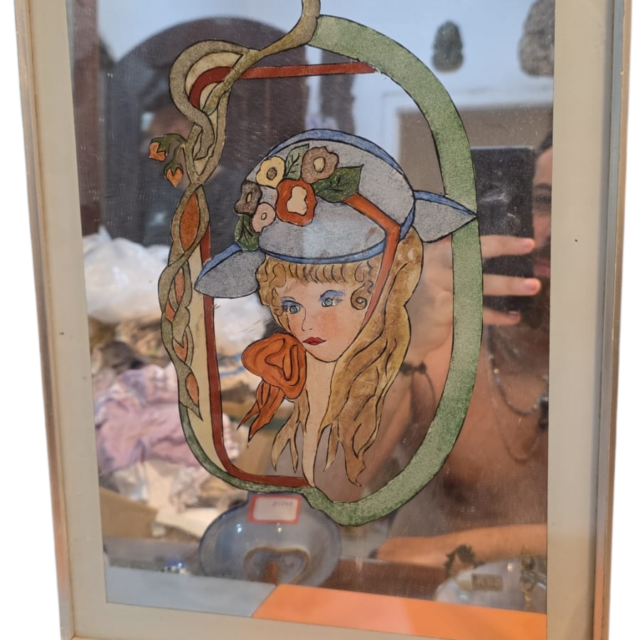 Antigo quadro espelhado, pintado a mão