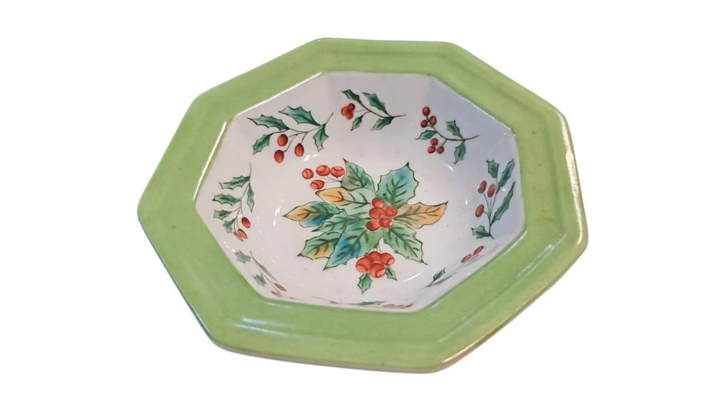 Bowl de porcelana natalina, arte pintada a mão