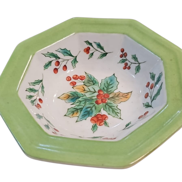 Bowl de porcelana natalina, arte pintada a mão