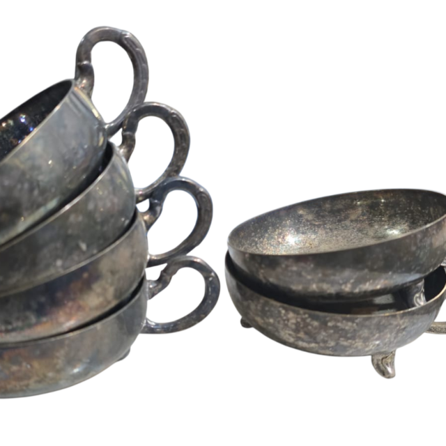 Conjunto de potes de sobremesa espessurados a prata