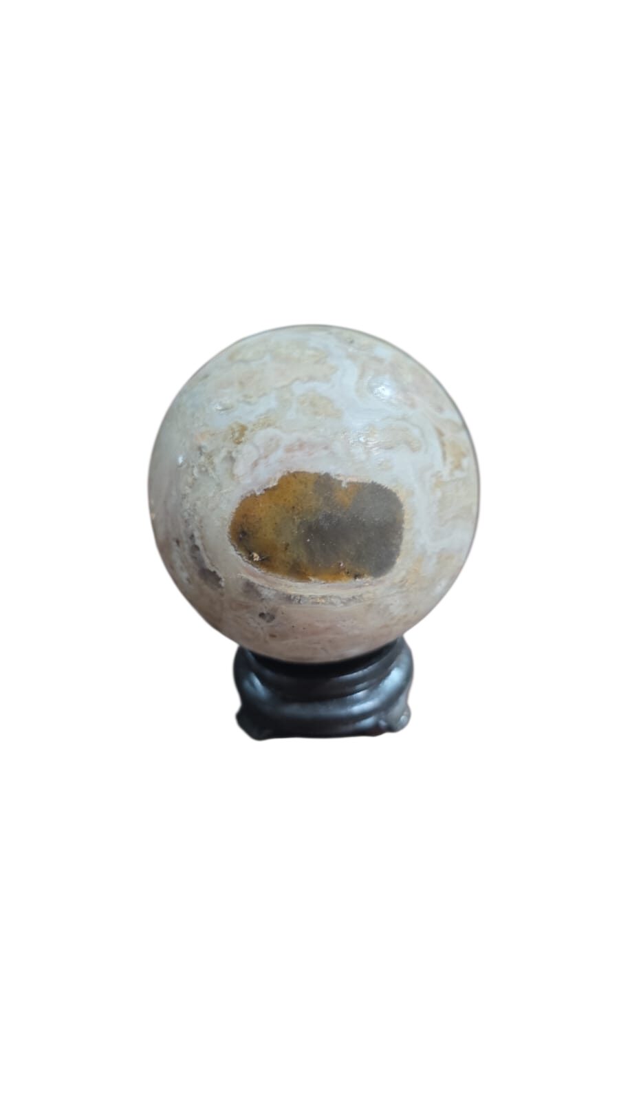 Esfera de pedra com peanha de madeira