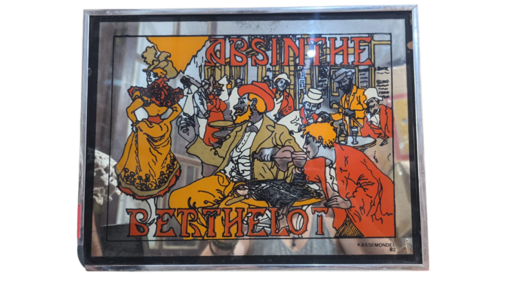 Bela arte em espelho francesa, assinada, década de 80