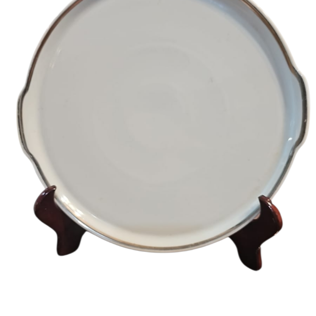 Prato de bolo com alças, filete de prata, porcelana Renner