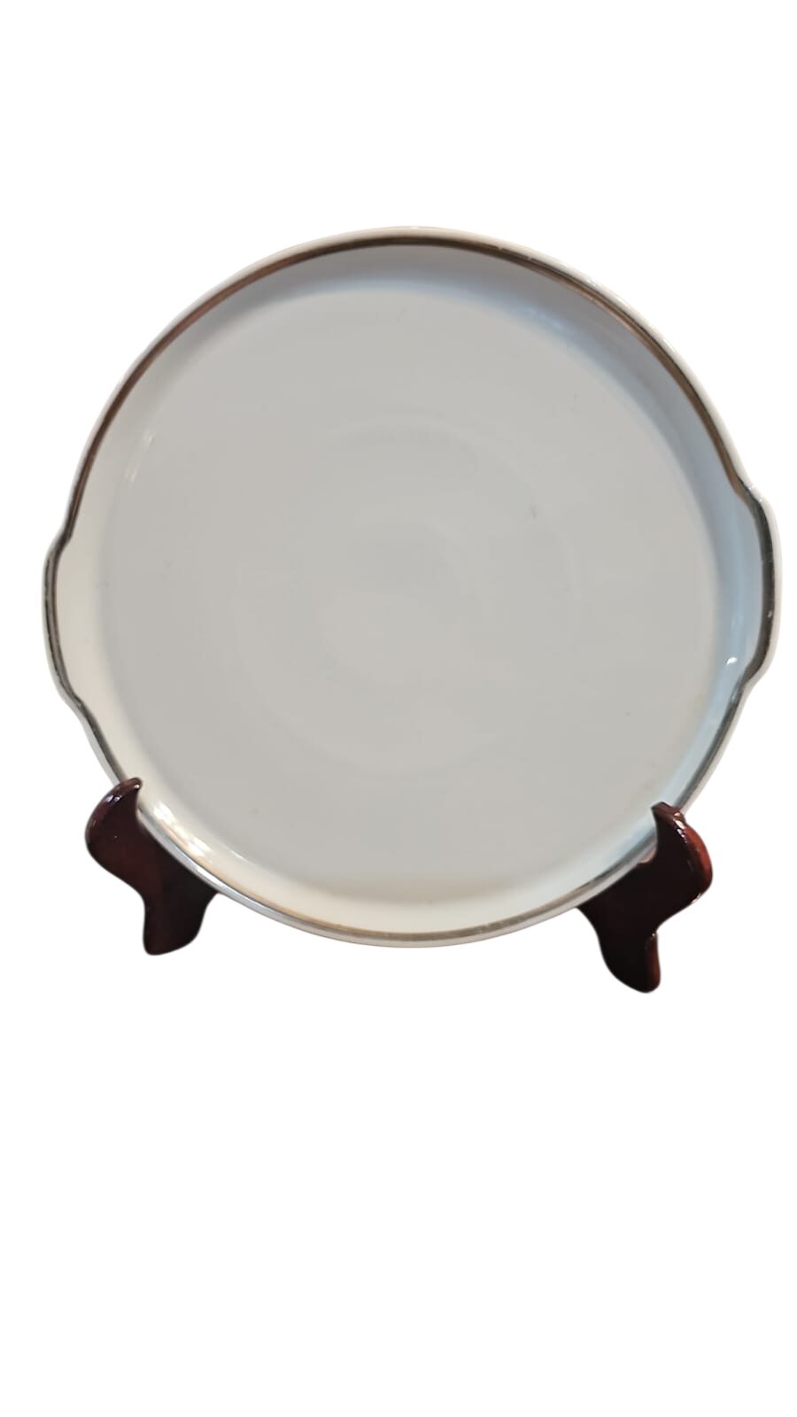 Prato de bolo com alças, filete de prata, porcelana Renner