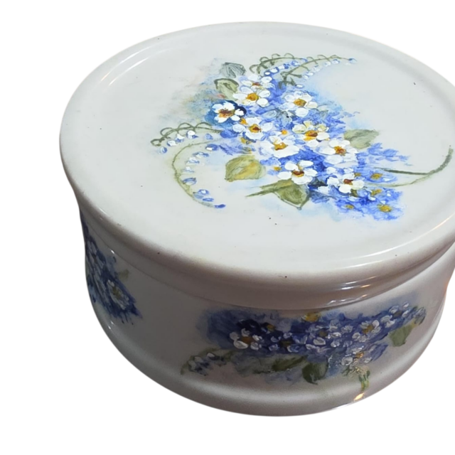 Grande potiche ou bomboniere de porcelana pintada a mão