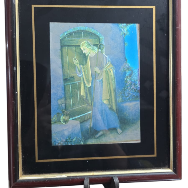 Quadro com arte sacra, efeito metálico