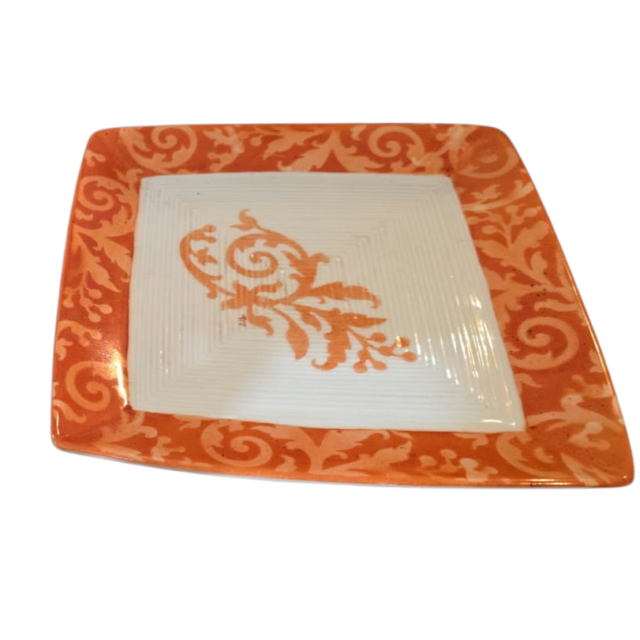 Antiga porcelana quadrada pintada a mão