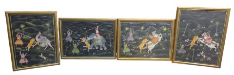Conjunto de quadros indianos Rajasthani, cena de caça
