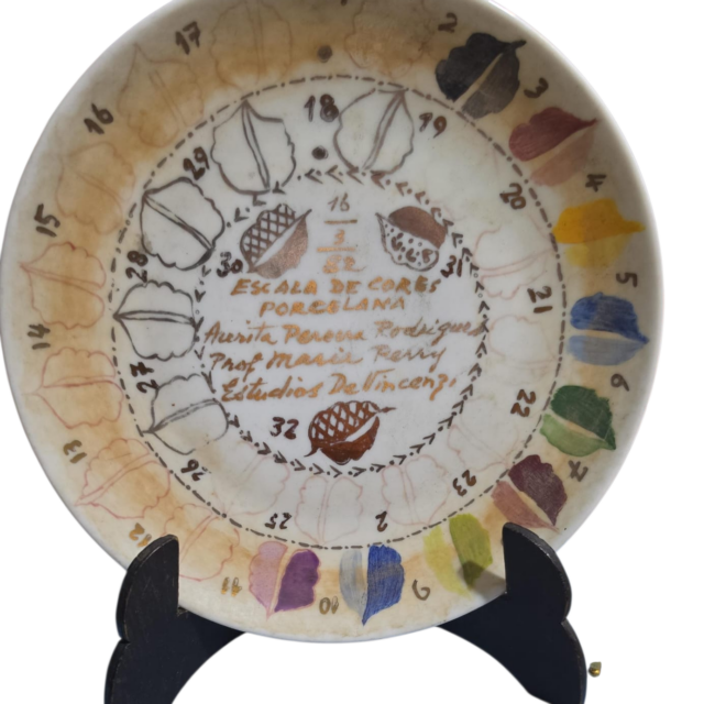 Antiga porcelana com escala de cores pintada a mão