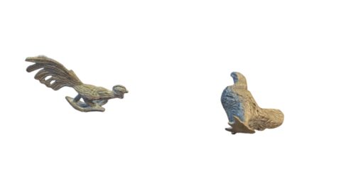 Par de galo e galinha de metal, decorativos