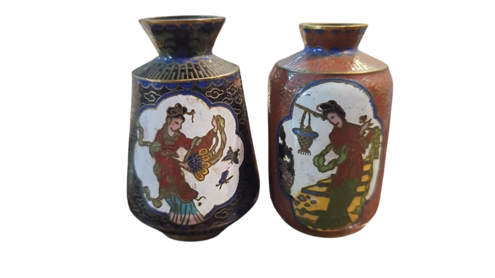 Par de antigos vasos de cloisonné