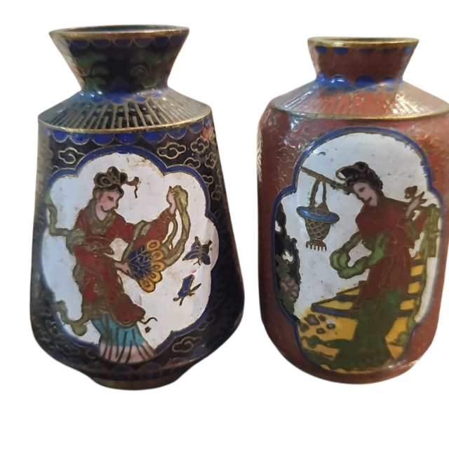 Par de antigos vasos de cloisonné