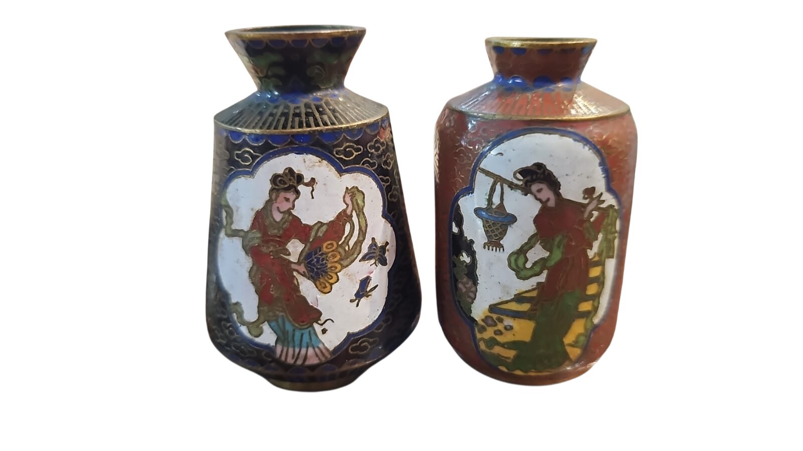 Par de antigos vasos de cloisonné