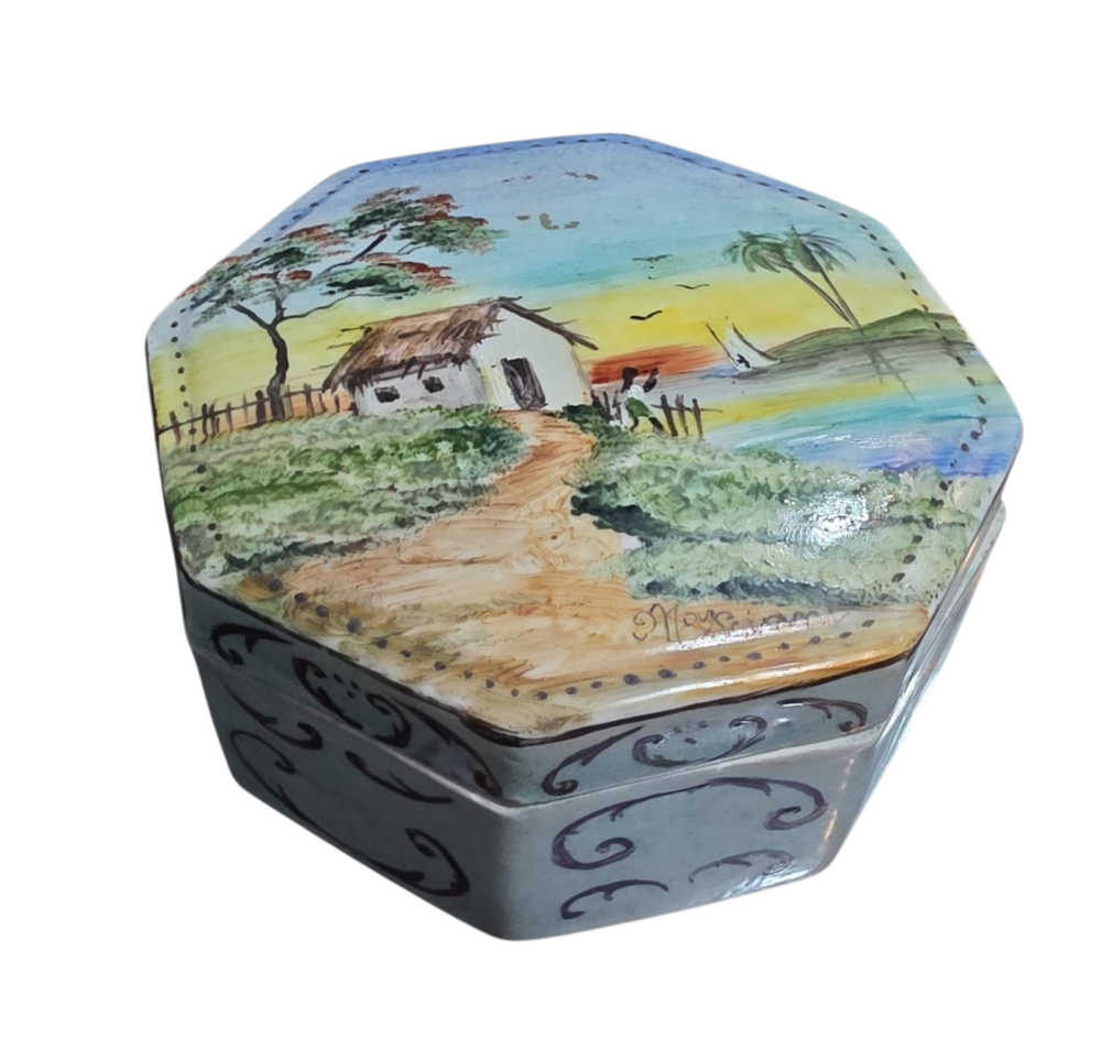 Potiche/bomboniere de porcelana, pintado a mão, belíssima arte