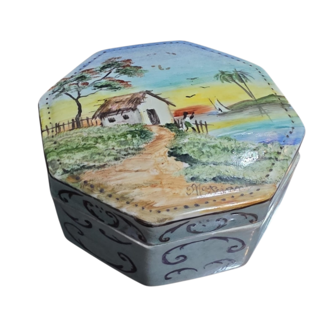 Potiche/bomboniere de porcelana, pintado a mão, belíssima arte