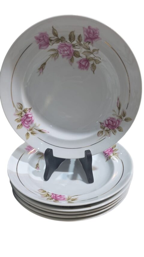 Pratos fundos porcelana Schmidt, motivos florais e filetes de ouro. (valor unitário)