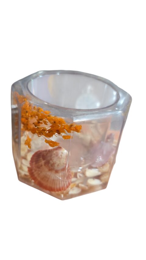 Vaso de acrílico com conchas