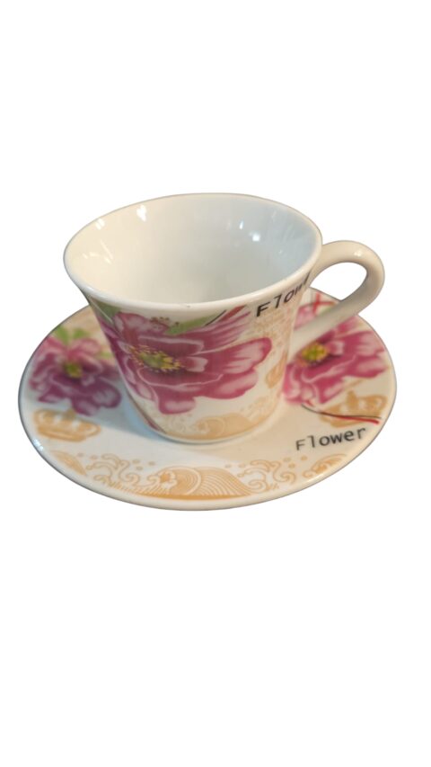Xícara de café em porcelana chinesa, motivos florais