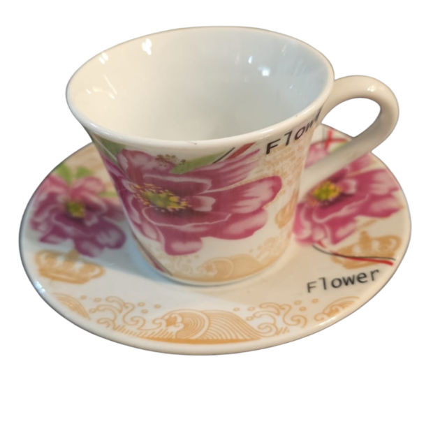 Xícara de café em porcelana chinesa, motivos florais