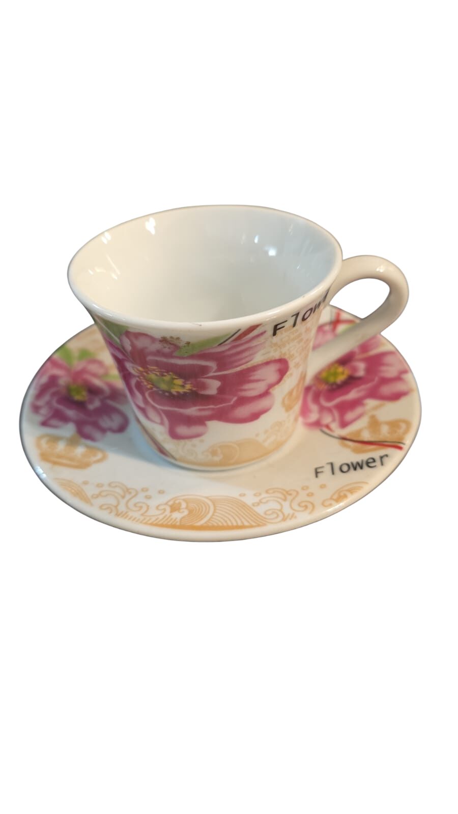 Xícara de café em porcelana chinesa, motivos florais