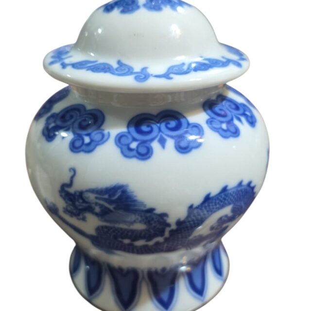 Potiche de porcelana com bela arte oriental