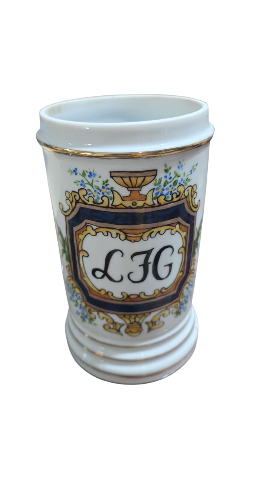 Belo pote de porcelana sem tampa, pintado a mão