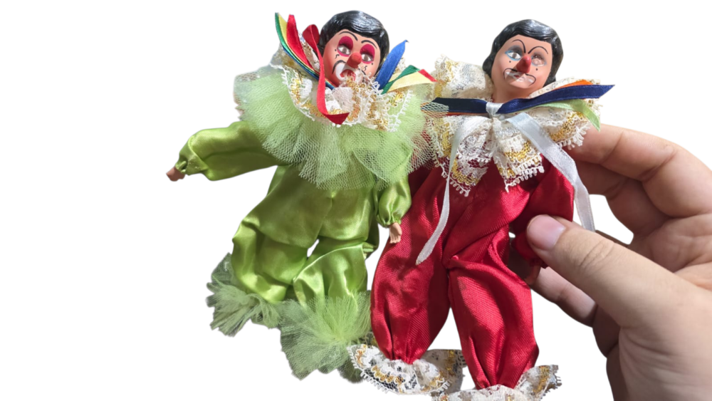 Par de antigos palhaços artesanais
