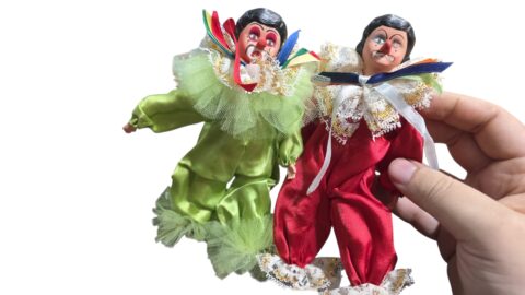 Par de antigos palhaços artesanais