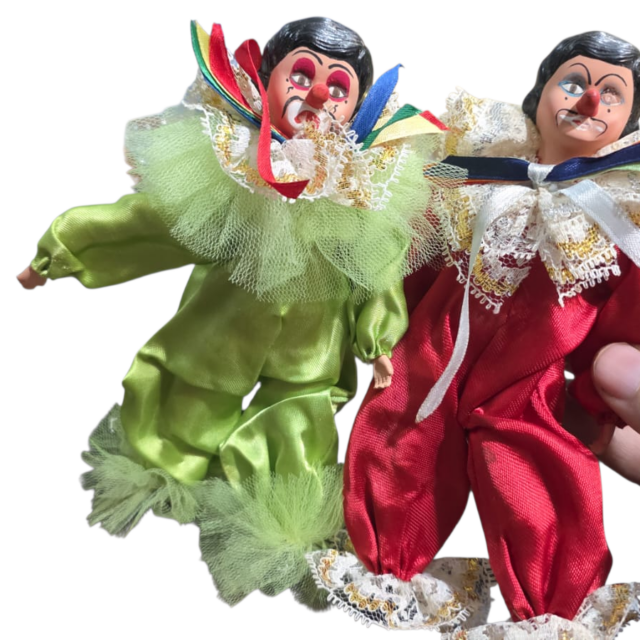 Par de antigos palhaços artesanais