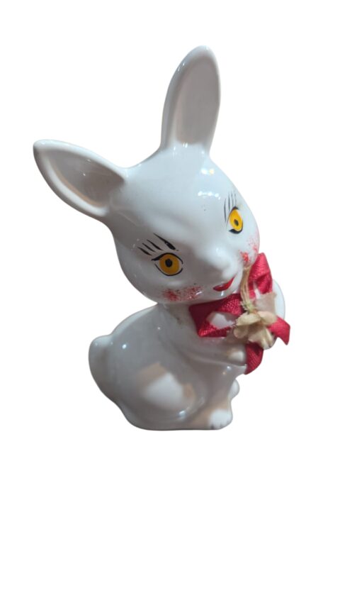 Bela escultura coelhinho em cerâmica vitrificada pintada a mão