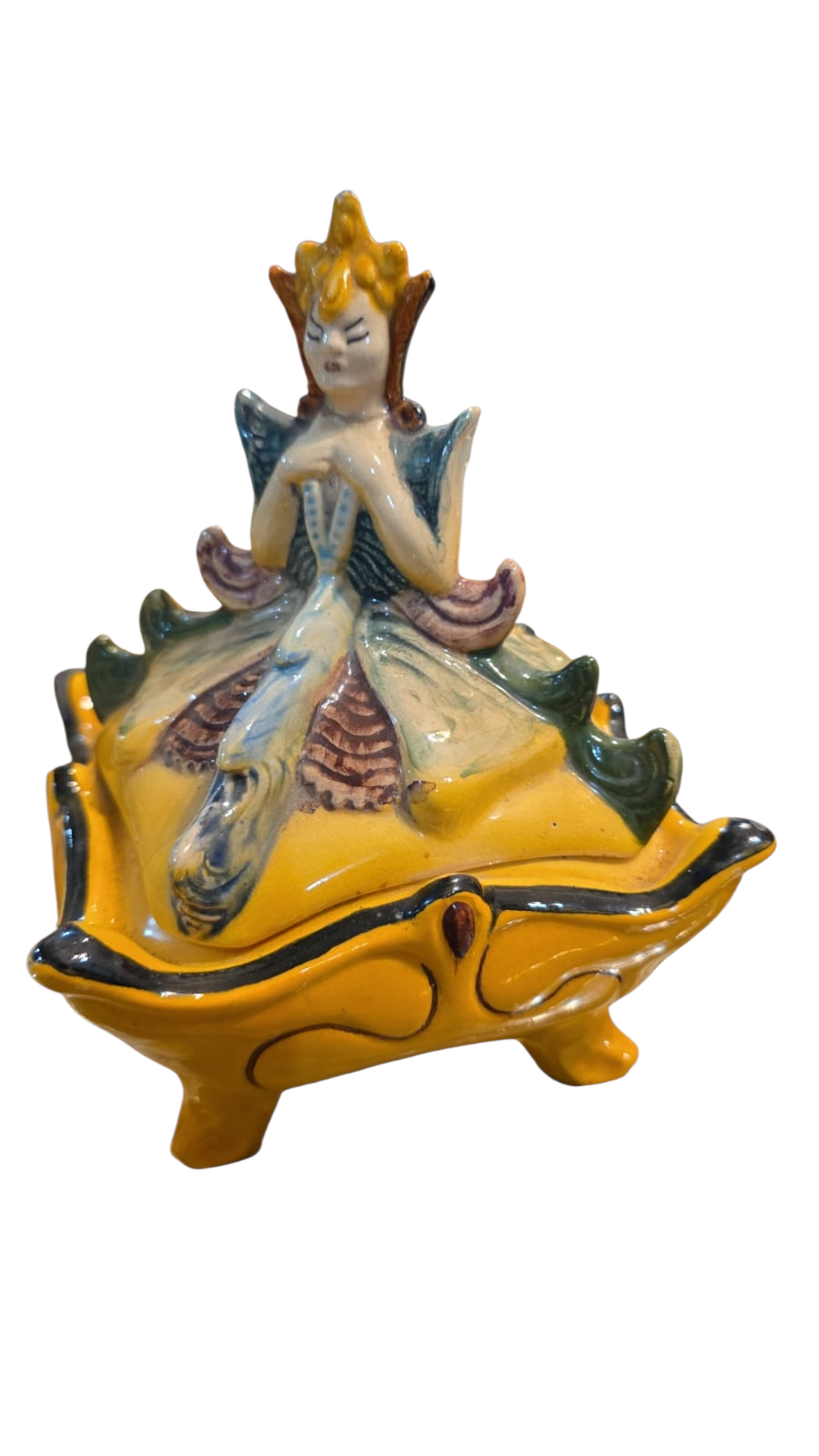 Potiche oriental de louça pintado a mão