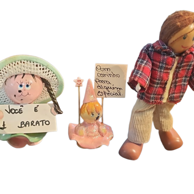 Trio de esculturas artesanais antigas
