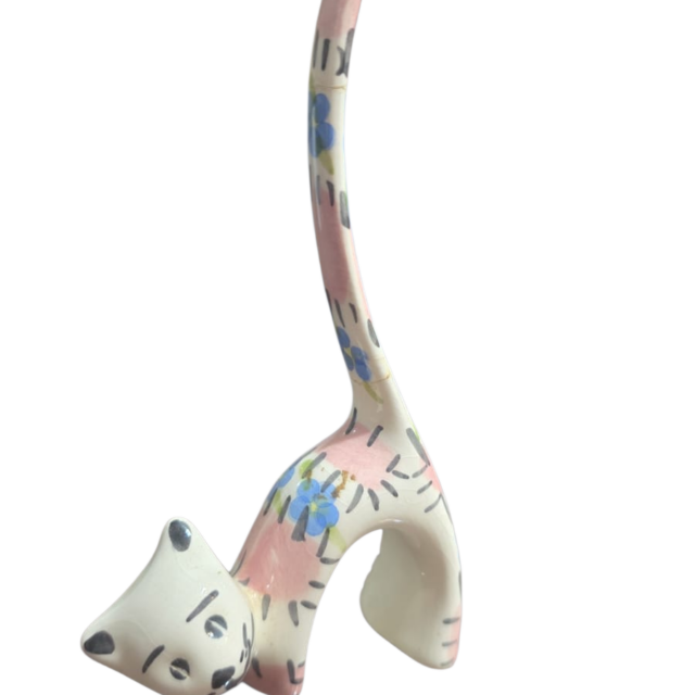 Gato porta anéis de louça pintado a mão