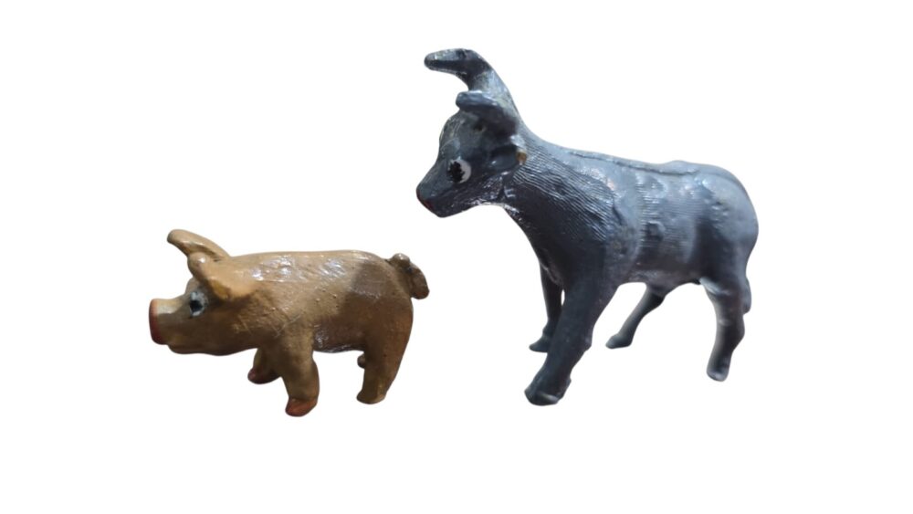 Par de animais de chumbo pintados a mão