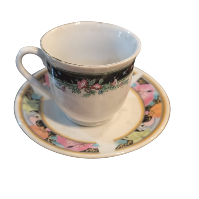Bela xícara de porcelana, linda arte e policromia