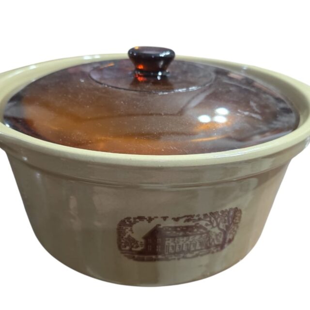 Panela de cerâmica vintage (tipo crock pot ou country cooker)