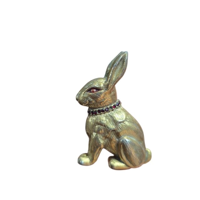 Broche vintage, lebre dourada com incrustações