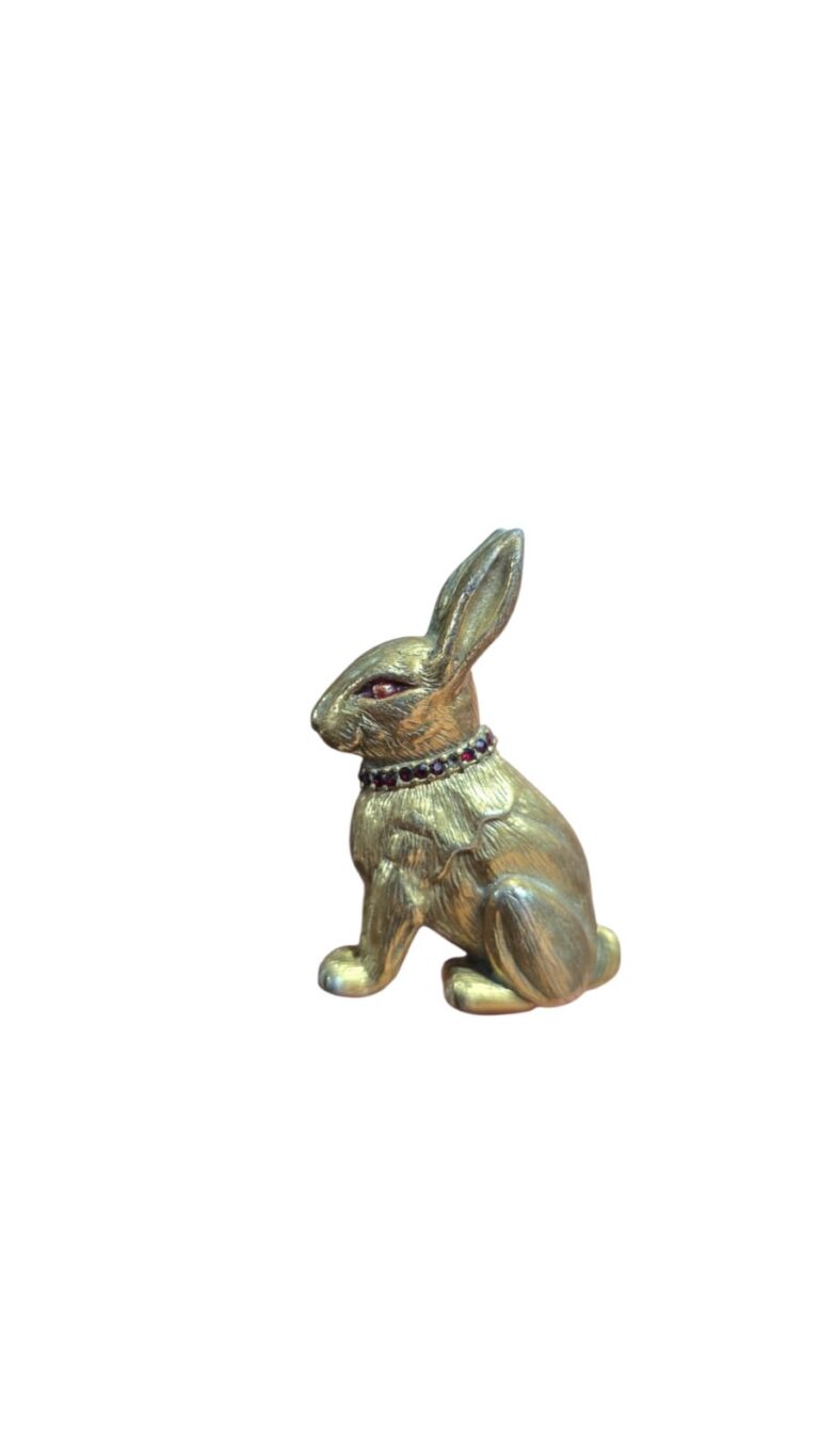 Broche vintage, lebre dourada com incrustações