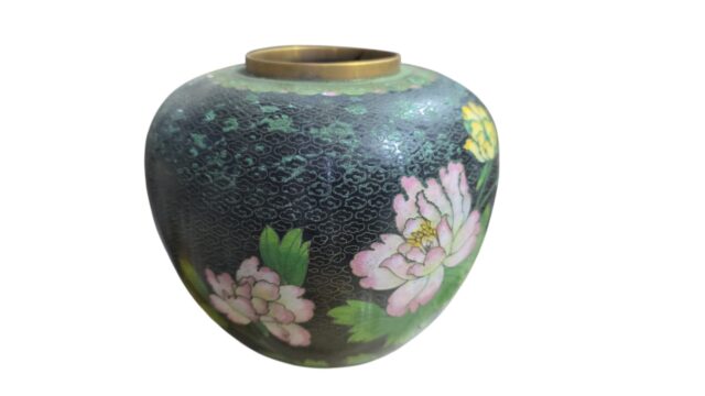 Grande e antigo vaso bojudo em cloisonné