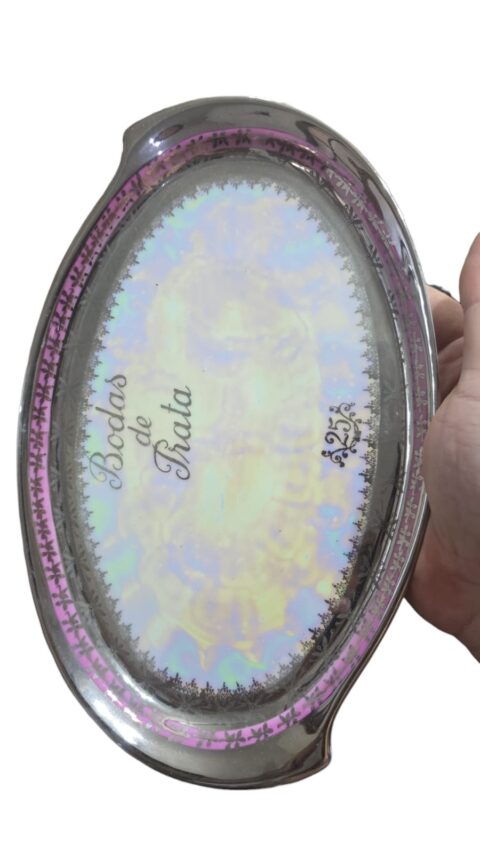 Bandeja porcelana Nacarada Bodas de Prata, manufatura Paraná