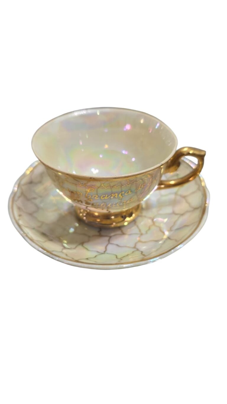 Xícara de café porcelana Real nacarada, com belas dourações