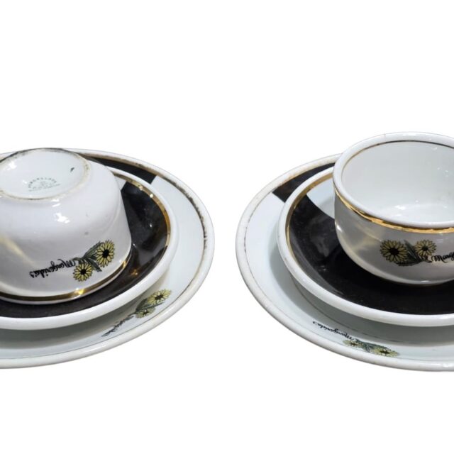 Xícara de Chá com pires e prato de sobremesa em Porcelana Mauá. (valor unitário)