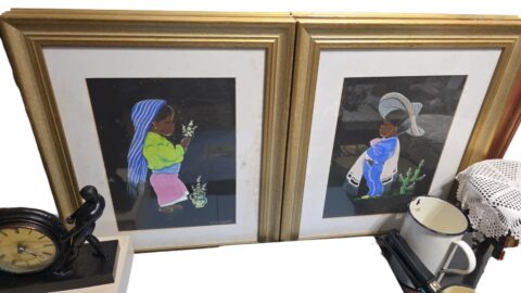Par de belos quadros mexicanos pintados a mão e assinados
