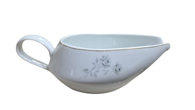 Elegante molheira de porcelana Steatita, motivos florais e fios de ouro