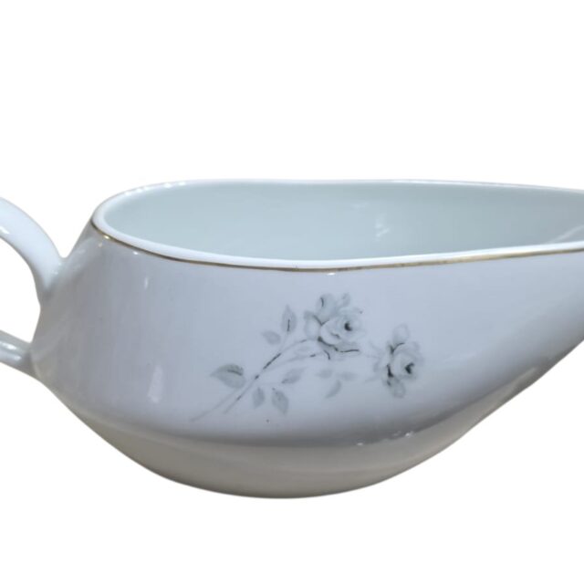 Elegante molheira de porcelana Steatita, motivos florais e fios de ouro