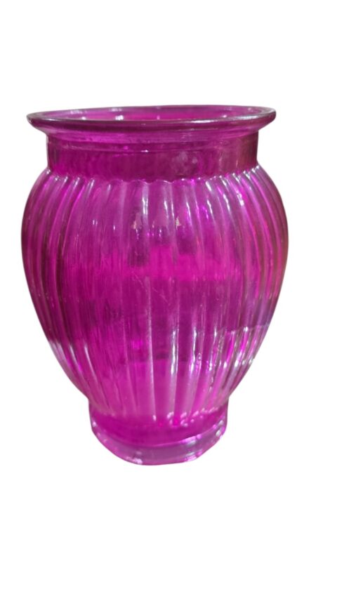 Vaso canelado de vidro pintado