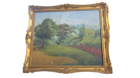 Grande e antigo quadro com incrível moldura dourada e belíssima pintura assinada