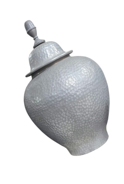 Grande vaso potiche bojudo de metal martelado, feito a mão