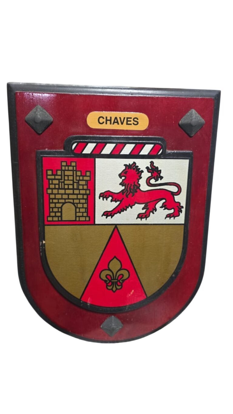 Decoração de parede de madeira com brasão heráldico