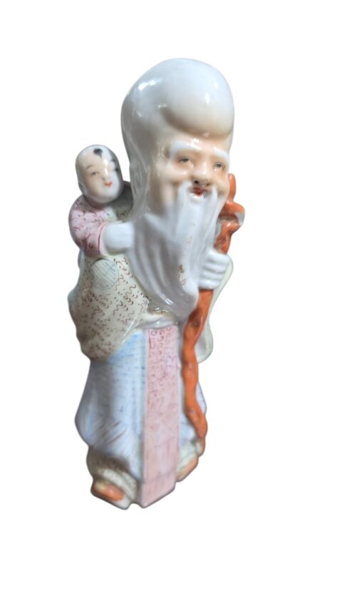 Escultura oriental de porcelana, pintada a mão
